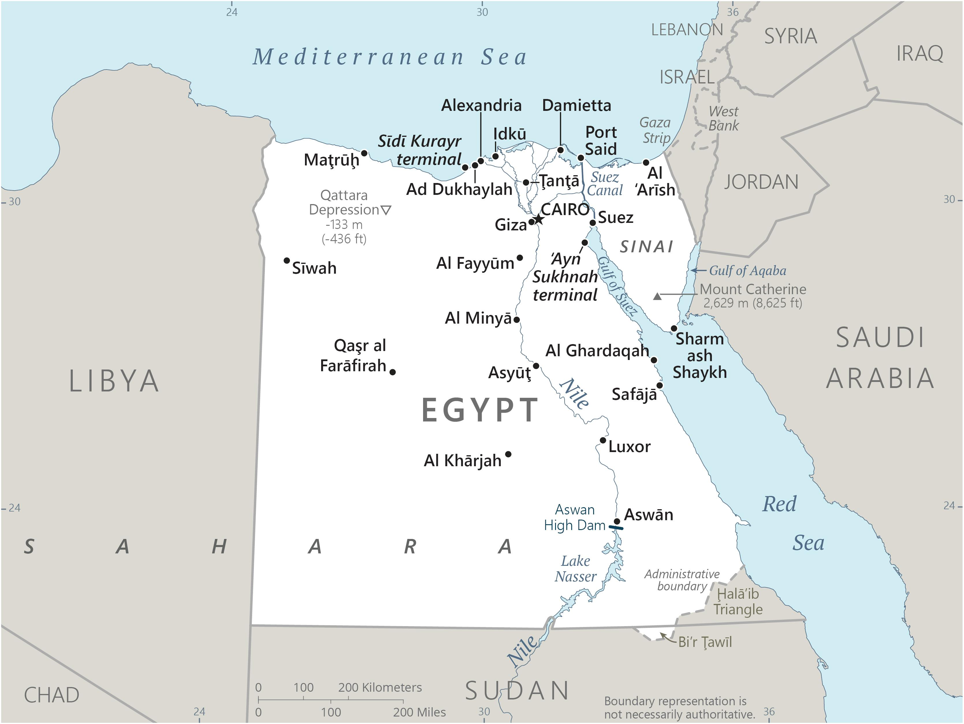 Clear political map of Egypt